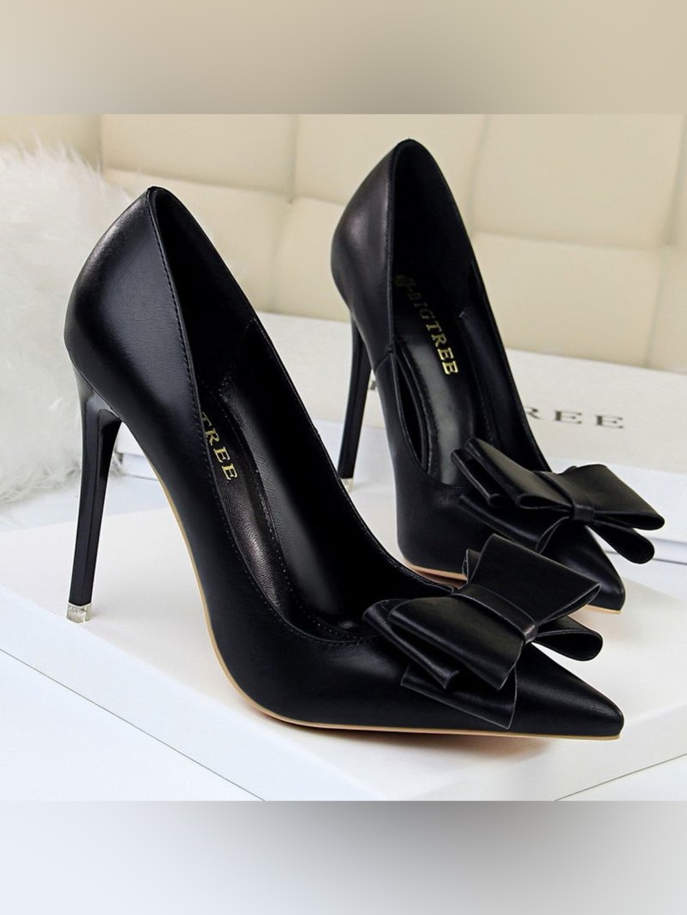 BIGTREE Black Bow Pump Heels